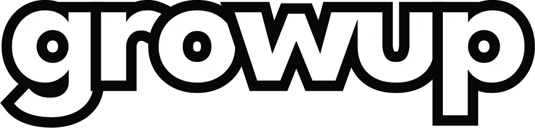 white Growup logo with black border 